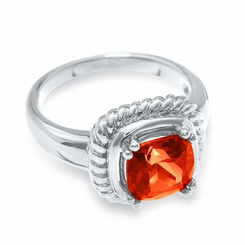 Main Image 3 of Lab-Created Padparadscha Blue Sapphire Ring in Sterling Silver