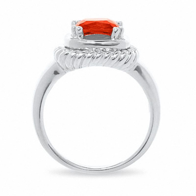 Main Image 4 of Lab-Created Padparadscha Blue Sapphire Ring in Sterling Silver
