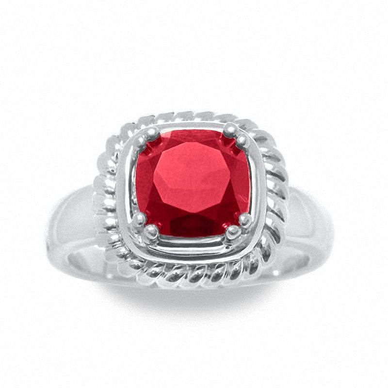 Main Image 1 of Cushion-Cut Garnet Ring in Sterling Silver