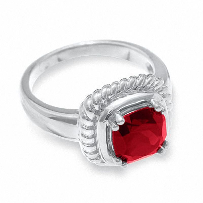 Main Image 3 of Cushion-Cut Garnet Ring in Sterling Silver