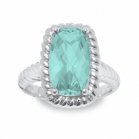 Cushion-Cut Simulated Aquamarine Ring in Sterling Silver