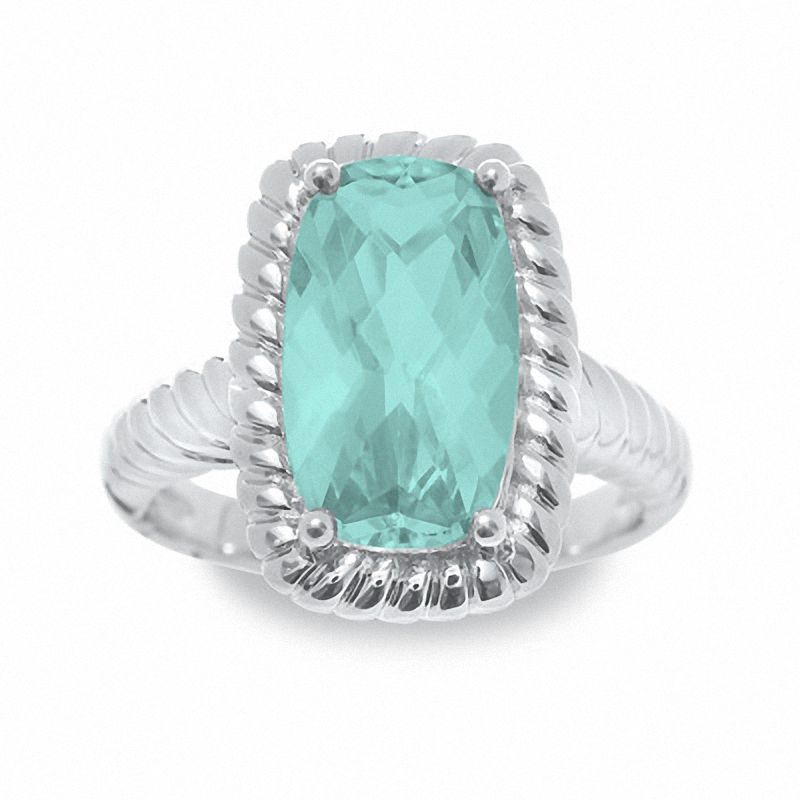 Main Image 1 of Cushion-Cut Simulated Aquamarine Ring in Sterling Silver