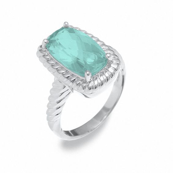 Cushion-Cut Simulated Aquamarine Ring in Sterling Silver