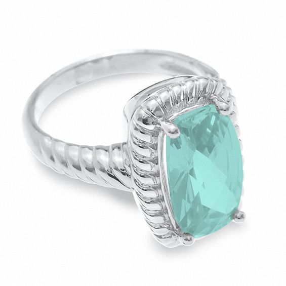 Cushion-Cut Simulated Aquamarine Ring in Sterling Silver