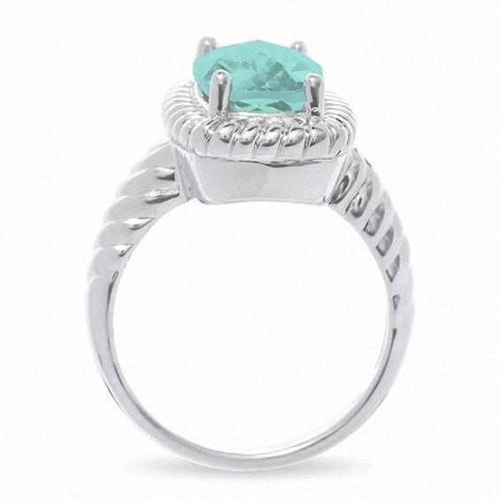 Cushion-Cut Simulated Aquamarine Ring in Sterling Silver