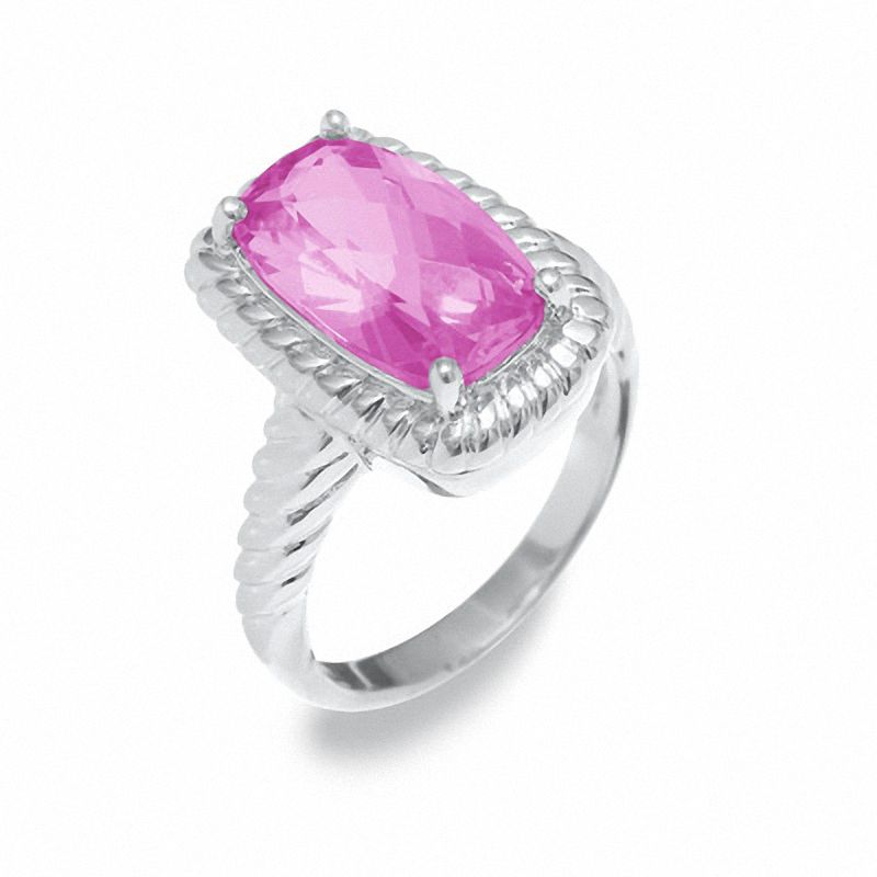Main Image 1 of Cushion-Cut Lab-Created Pink Sapphire Ring in Sterling Silver