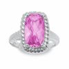 Thumbnail Image 1 of Cushion-Cut Lab-Created Pink Sapphire Ring in Sterling Silver