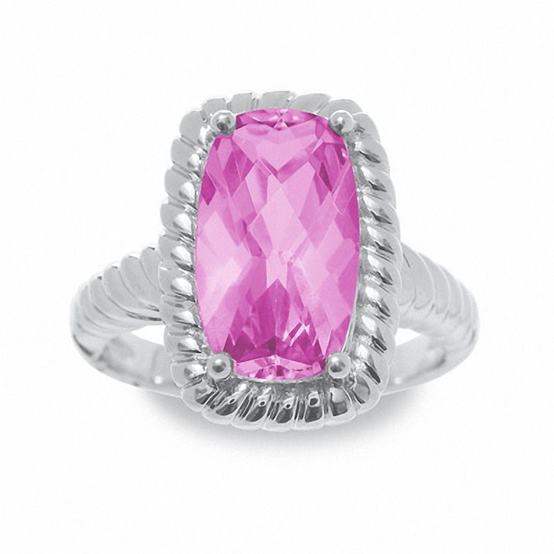 Cushion-Cut Lab-Created Pink Sapphire Ring in Sterling Silver