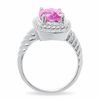 Thumbnail Image 3 of Cushion-Cut Lab-Created Pink Sapphire Ring in Sterling Silver