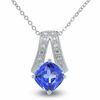 Thumbnail Image 1 of Trillion Shaped Simulated Tanzanite Pendant in Sterling Silver with Diamond Accents