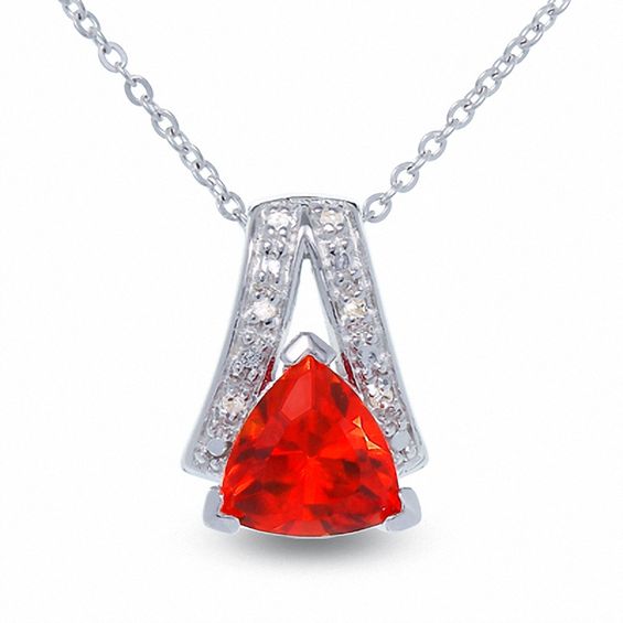 Lab-Created Padparadscha Sapphire and Diamond Pendant in Sterling Silver