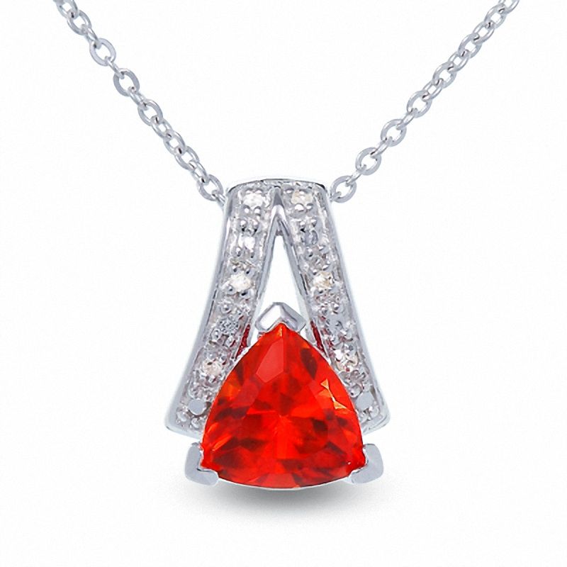 Main Image 1 of Lab-Created Padparadscha Sapphire and Diamond Pendant in Sterling Silver