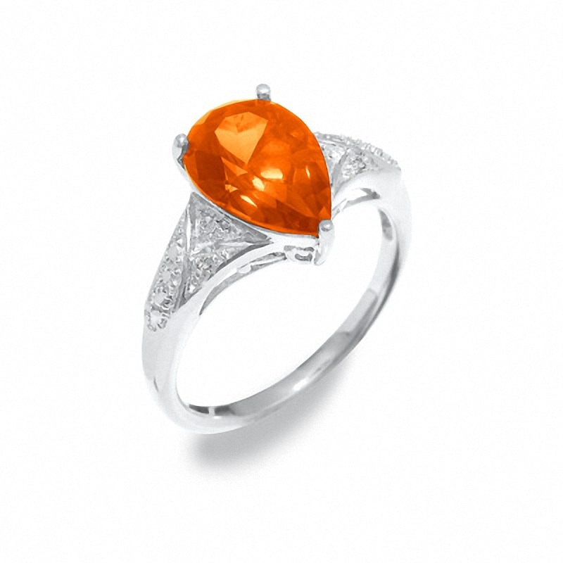 Main Image 1 of Lab-Created Padparadscha Blue Sapphire Ring in Sterling Silver with Diamond Accents