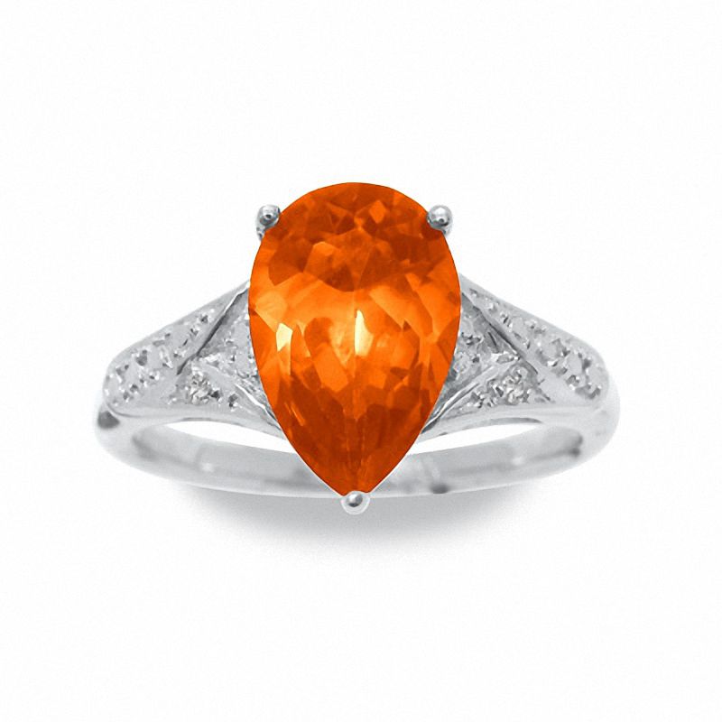 Main Image 2 of Lab-Created Padparadscha Blue Sapphire Ring in Sterling Silver with Diamond Accents