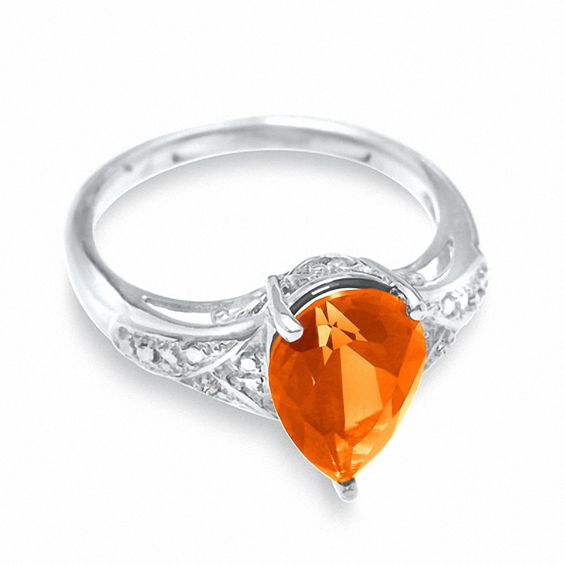 Lab-Created Padparadscha Blue Sapphire Ring in Sterling Silver with Diamond Accents