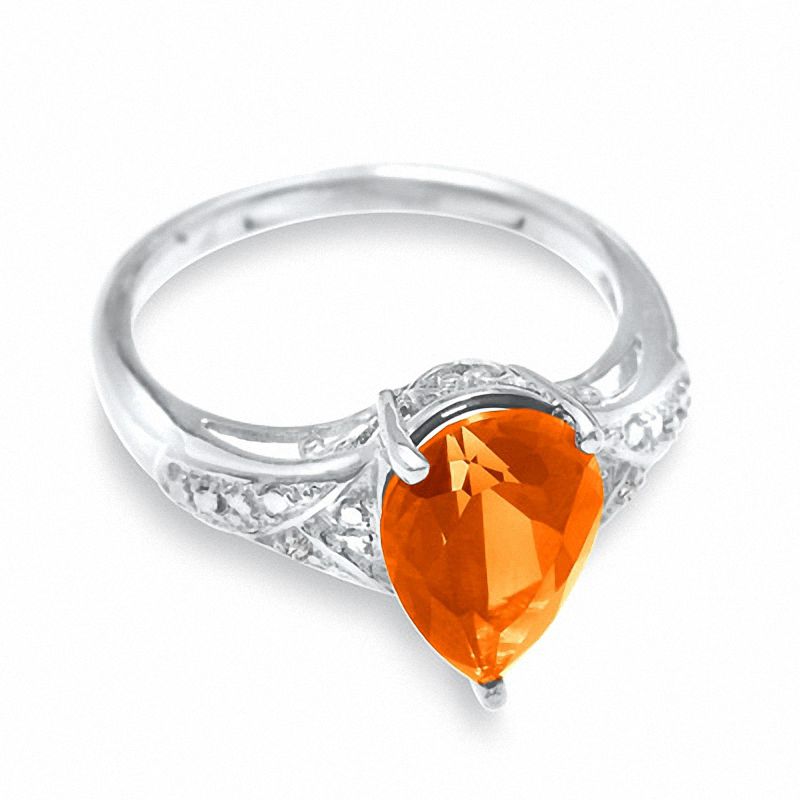 Main Image 3 of Lab-Created Padparadscha Blue Sapphire Ring in Sterling Silver with Diamond Accents
