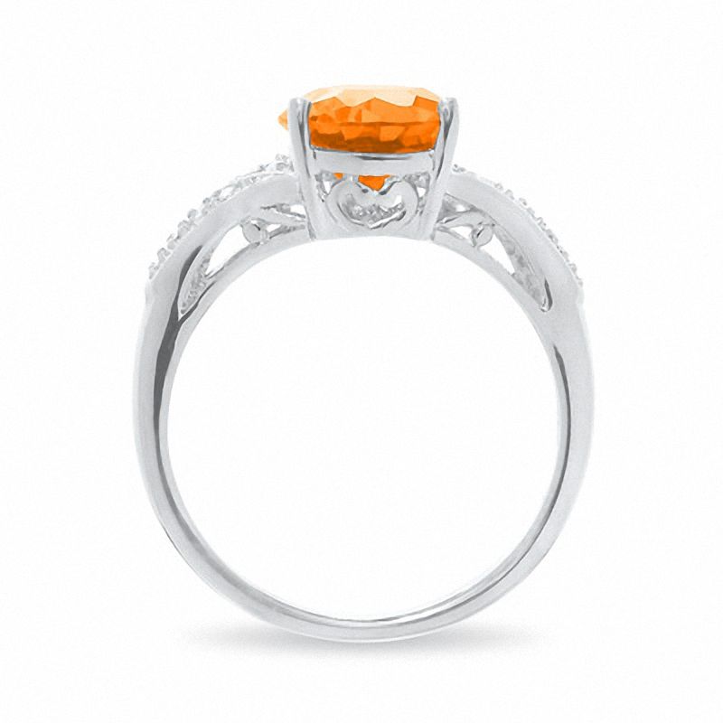Main Image 4 of Lab-Created Padparadscha Blue Sapphire Ring in Sterling Silver with Diamond Accents