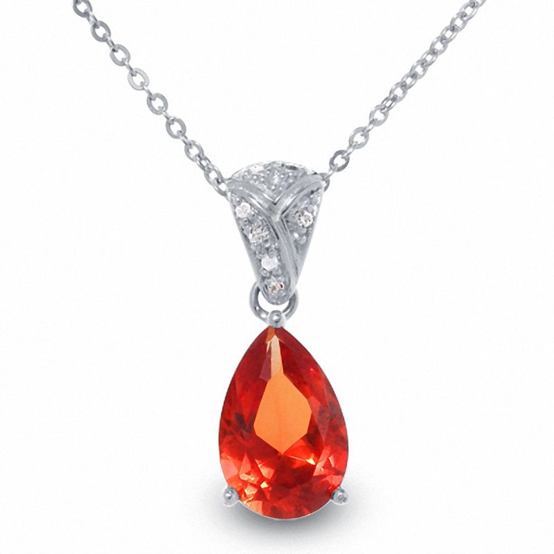 Main Image 1 of Lab-Created Padparadscha Sapphire Pendant in Sterling Silver with Diamond Accents