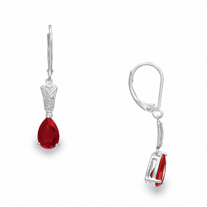 Main Image 1 of Garnet Earrings in Sterling Silver with Diamond Accents