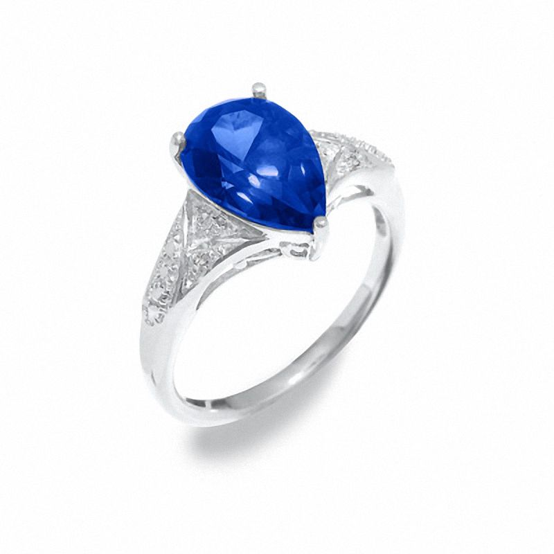 Main Image 1 of Lab-Created Blue Sapphire Ring in Sterling Silver with Diamond Accents