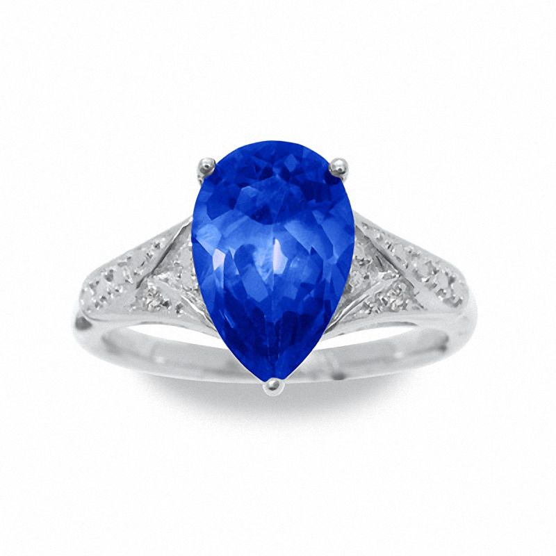 Main Image 2 of Lab-Created Blue Sapphire Ring in Sterling Silver with Diamond Accents