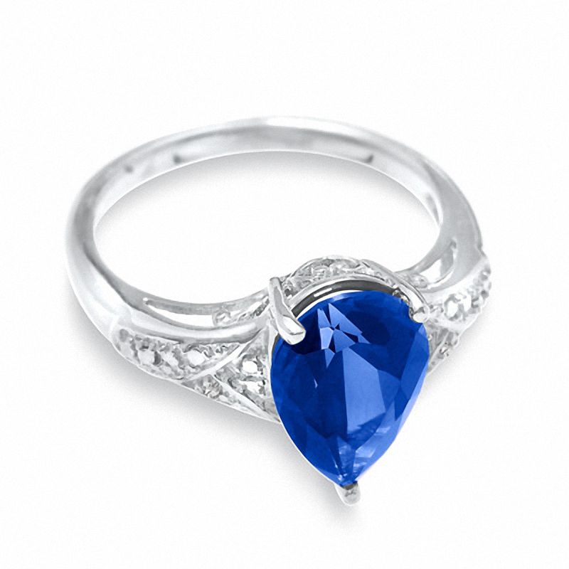 Main Image 3 of Lab-Created Blue Sapphire Ring in Sterling Silver with Diamond Accents