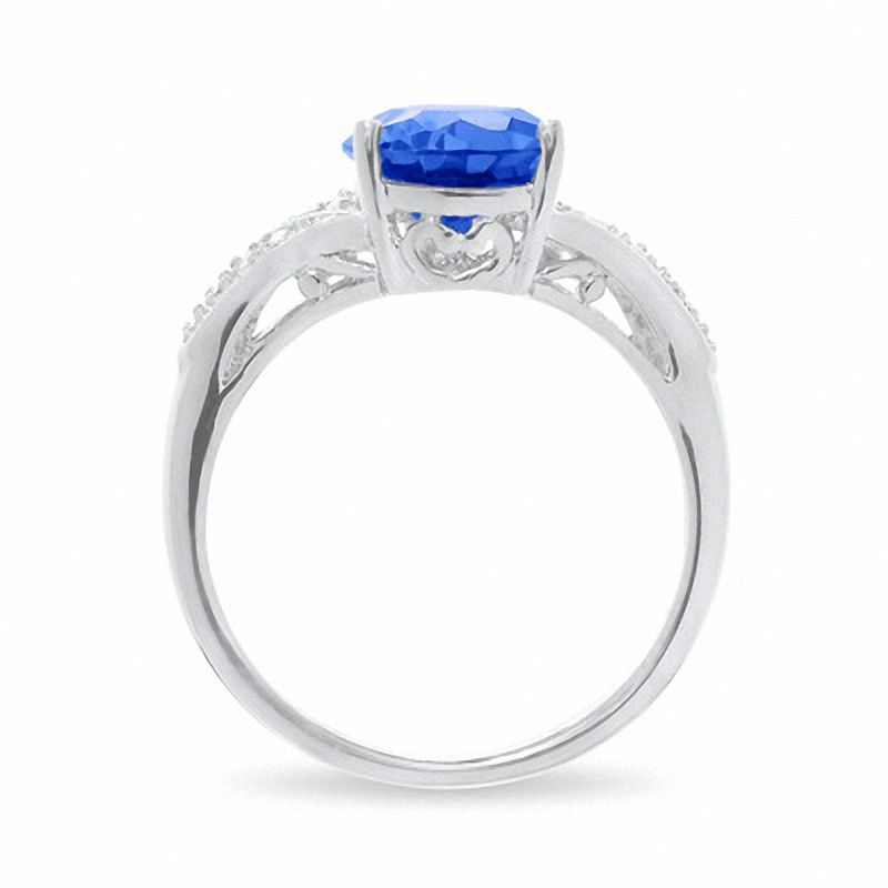 Main Image 4 of Lab-Created Blue Sapphire Ring in Sterling Silver with Diamond Accents