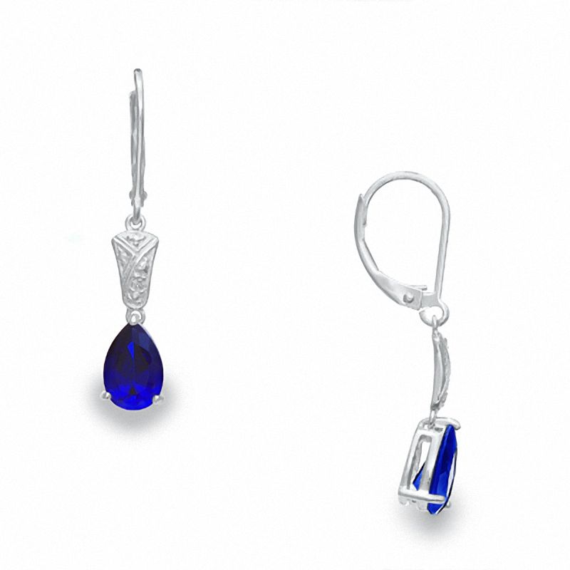 Main Image 1 of Lab-Created Blue Sapphire Earrings in Sterling Silver with Diamond Accents