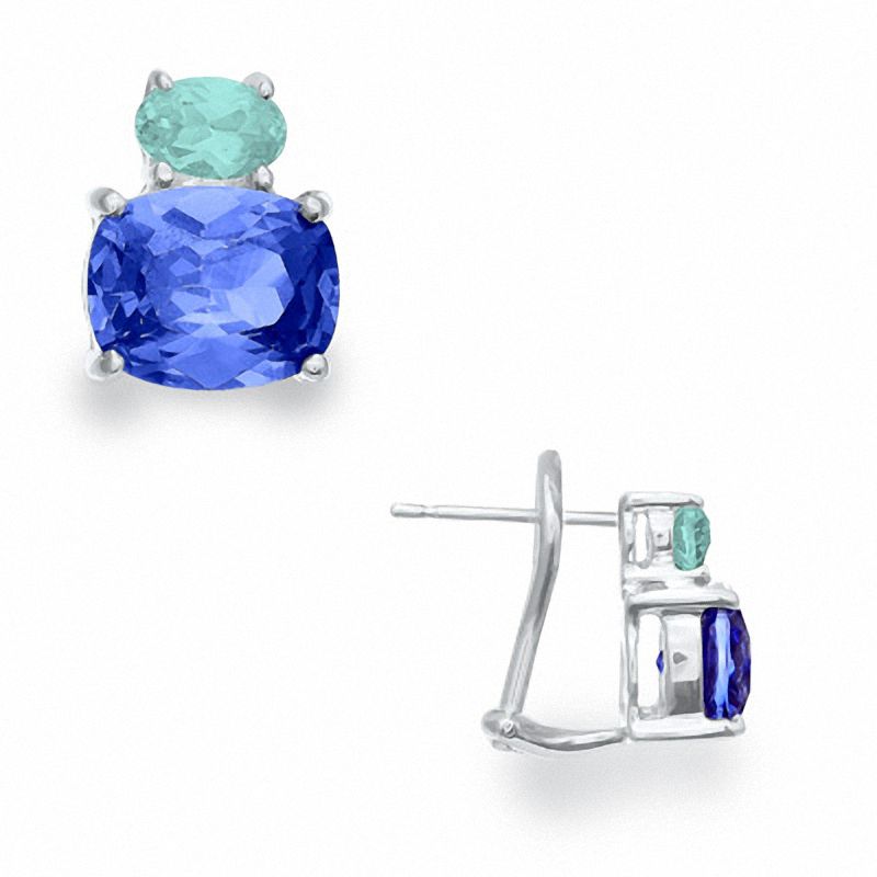 Main Image 1 of Simulated Tanzanite and Aquamarine Earrings in Sterling Silver