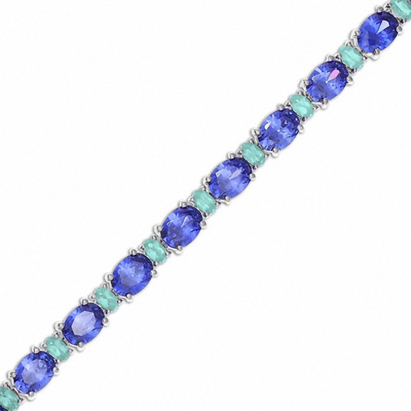 Main Image 1 of Simulated Tanzanite and Simulated Aquamarine Bracelet in Sterling Silver
