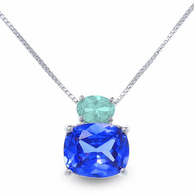 Main Image 1 of Simulated Tanzanite and Aquamarine Pendant in Sterling Silver