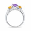 Thumbnail Image 4 of Amethyst and Citrine Three Stone Ring in Sterling Silver with Diamond Accents