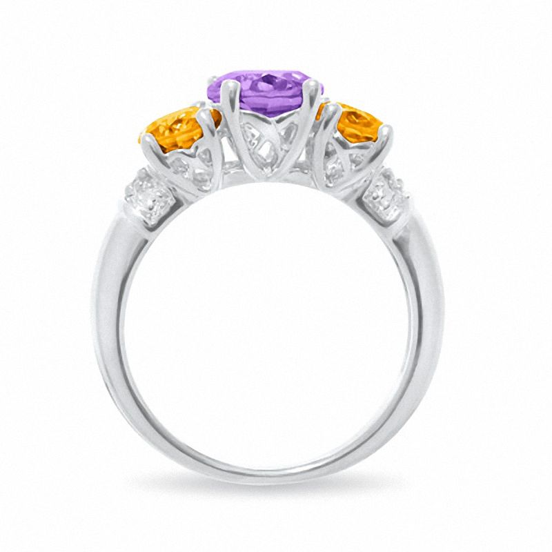 Main Image 4 of Amethyst and Citrine Three Stone Ring in Sterling Silver with Diamond Accents