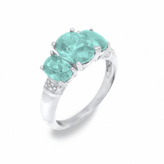 Simulated Aquamarine Ring in Sterling Silver with Diamond Accents