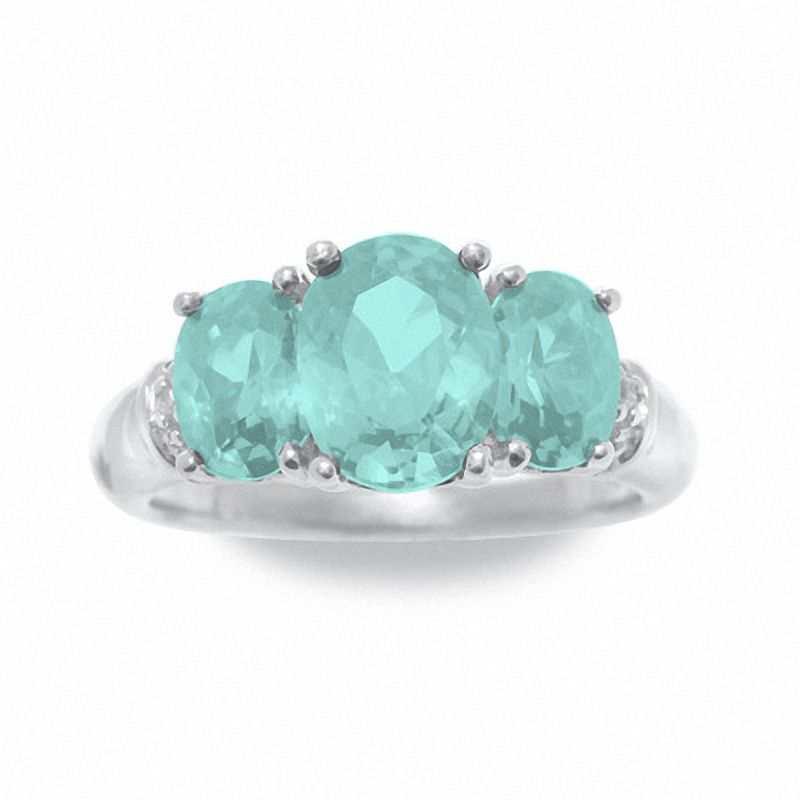 Main Image 2 of Simulated Aquamarine Ring in Sterling Silver with Diamond Accents