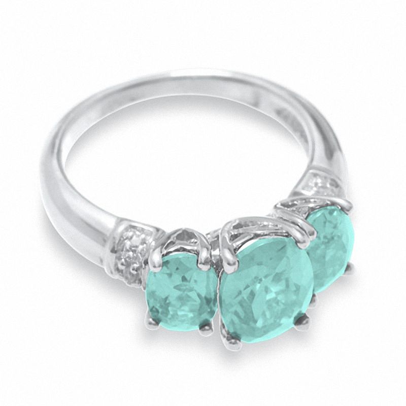 Main Image 3 of Simulated Aquamarine Ring in Sterling Silver with Diamond Accents