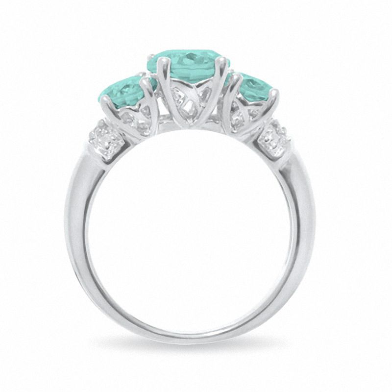 Main Image 4 of Simulated Aquamarine Ring in Sterling Silver with Diamond Accents