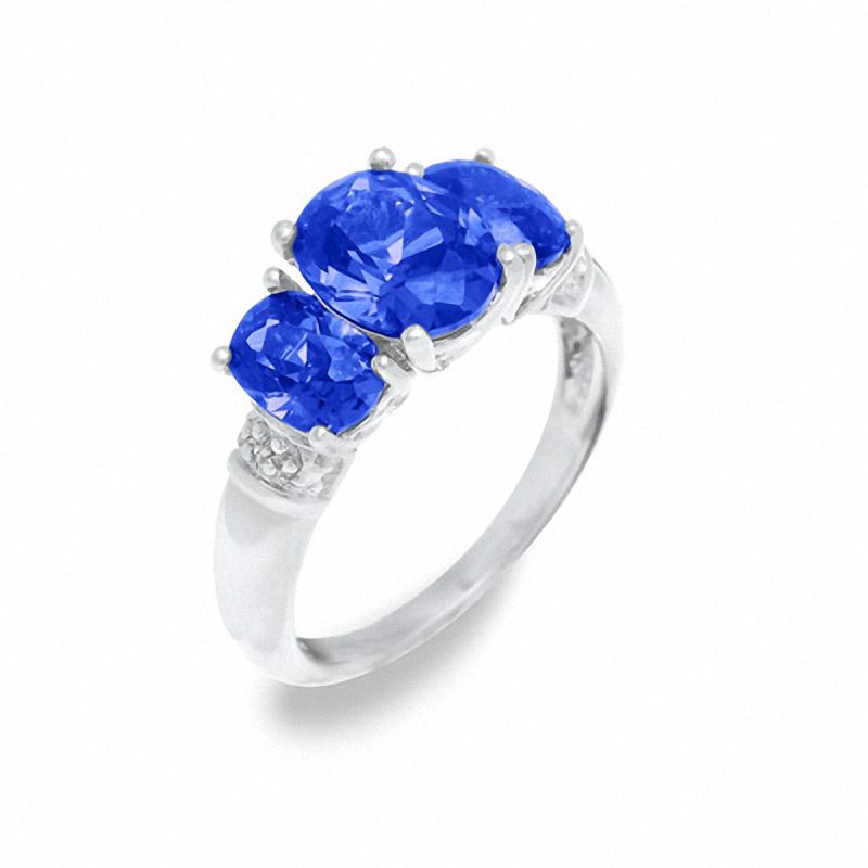 Main Image 1 of Simulated Tanzanite Ring in Sterling Silver with Diamond Accents