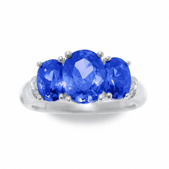 Simulated Tanzanite Ring in Sterling Silver with Diamond Accents