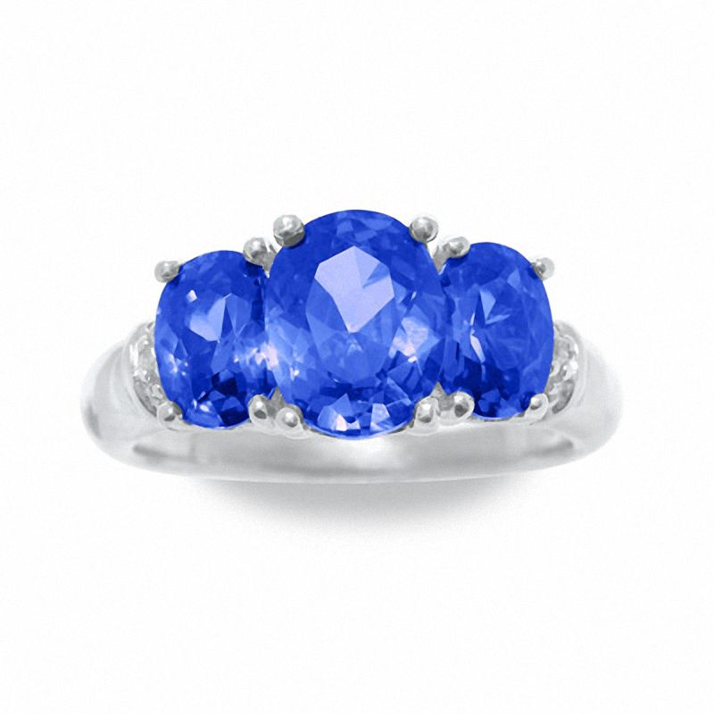 Main Image 2 of Simulated Tanzanite Ring in Sterling Silver with Diamond Accents