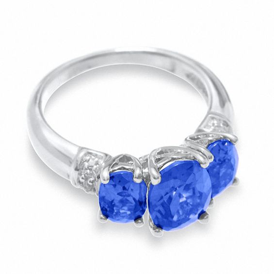Simulated Tanzanite Ring in Sterling Silver with Diamond Accents