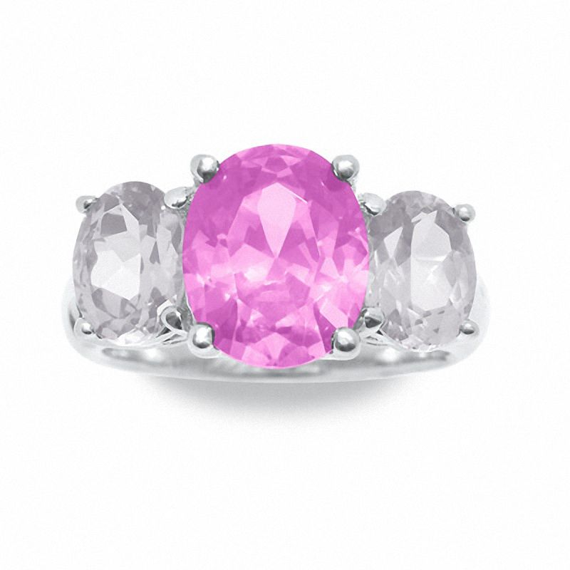 Lab-Created Pink Sapphire and White Sapphire Ring in Sterling Silver