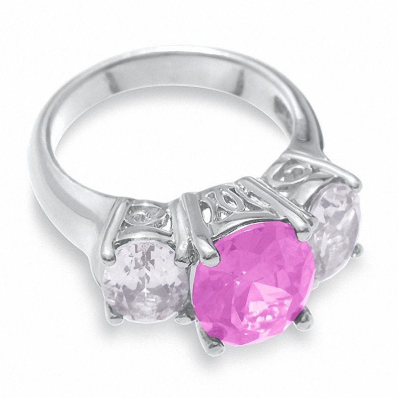 Zales Lab-Created Pink Opal, Pink Tourmaline and Lab-Created White Sapphire Ring in Sterling Silver with 14K Rose Gold Plate