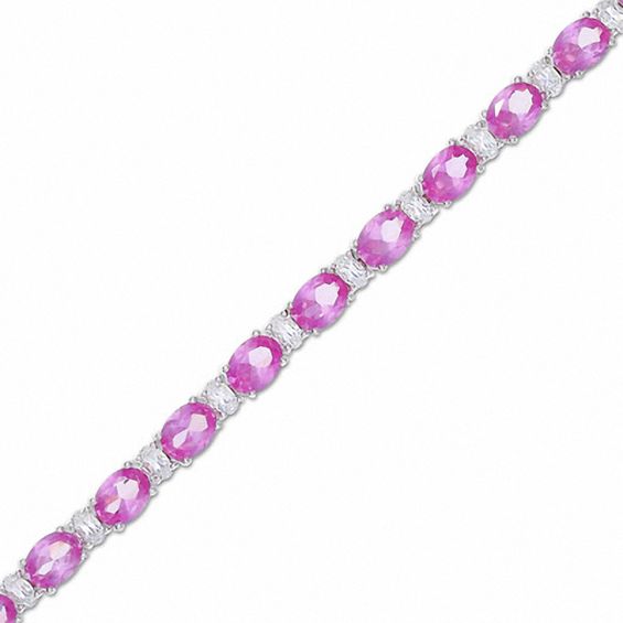 Lab-Created Pink and White Sapphire Tennis Bracelet in Sterling Silver