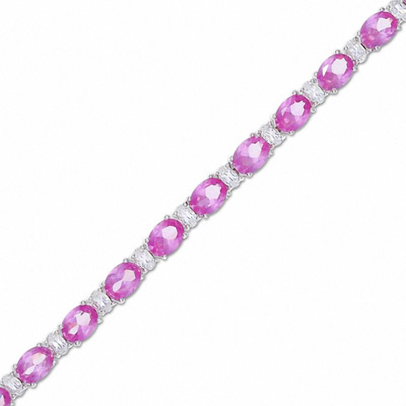 Main Image 1 of Lab-Created Pink and White Sapphire Tennis Bracelet in Sterling Silver