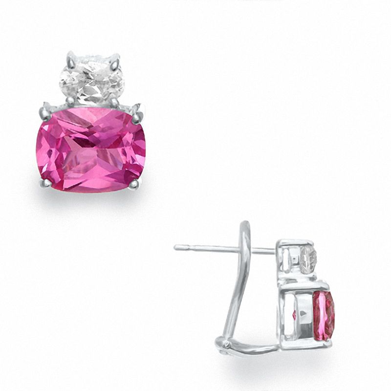 Main Image 1 of Lab-Created Pink and White Sapphire Earrings in Sterling Silver