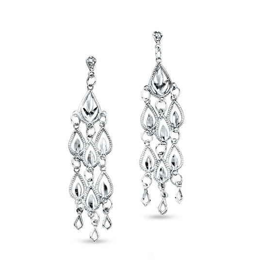 14K White Gold Teardrop Chandelier Earrings