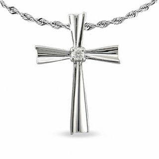 Pinwheel Cross Pendant in 10K White Gold with Diamond Accents | Zales