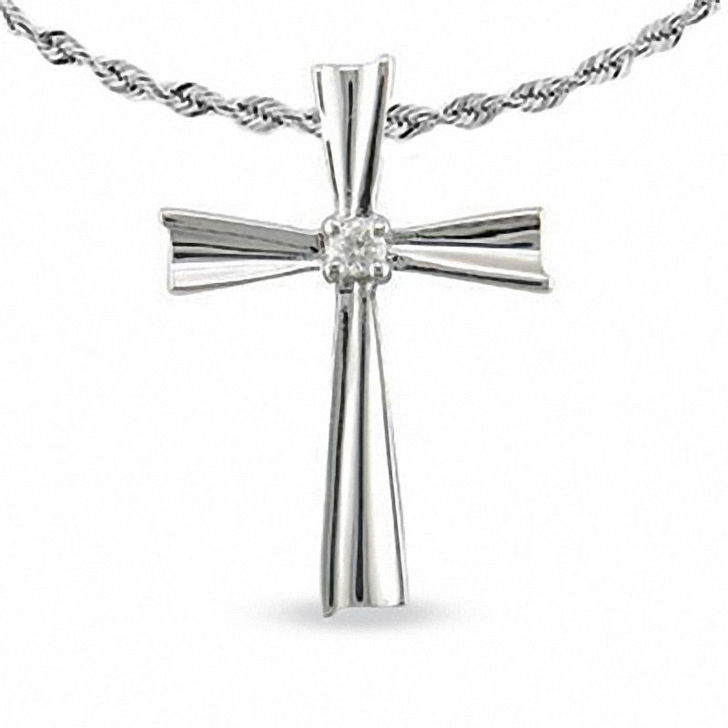 Main Image 1 of Pinwheel Cross Pendant in 10K White Gold with Diamond Accents