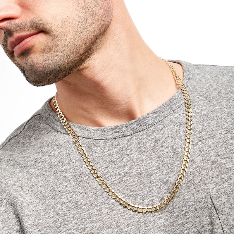 Men's 7.0mm Solid Concave Curb Chain Necklace in 10K Gold - 22